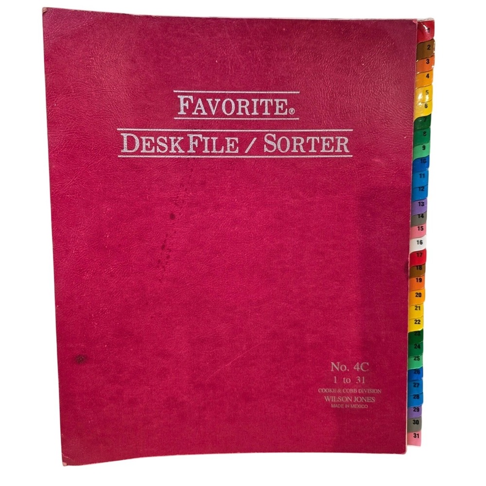 Wilson Jones No. 4C 1-31 Favorite Desk File Sorter Red in Color Monthly‎ Collate